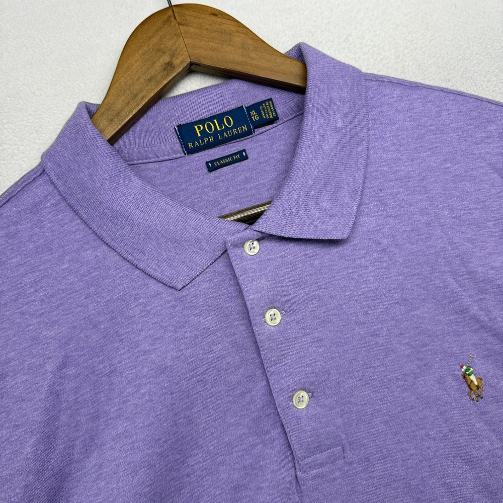 Ralph Lauren Polo Shirt Mens XL Purple Tan Pony Knit Golf Preppy Soft Collared